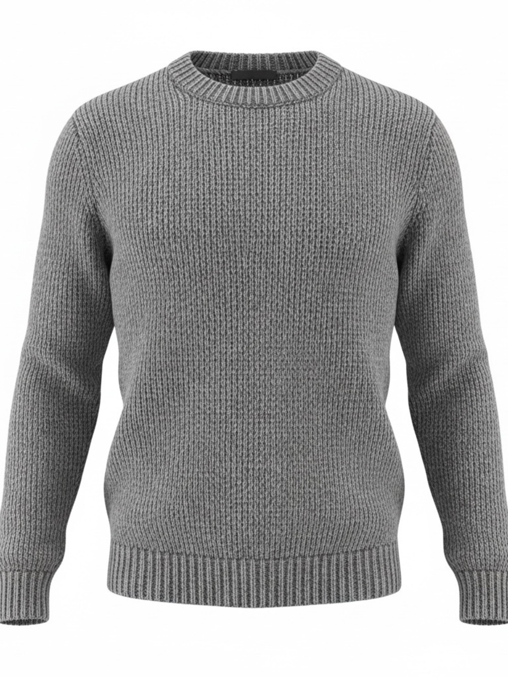 Men's Grey Ribbed HandKnit Wool Crewneck Sweater